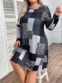 EMERY ROSE Plus Size Color Block Long Sleeve Dress