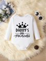 Baby Girls' Casual Crown & Letter Print Long Sleeve Bodysuit