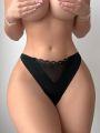 1pc Mesh Insert Cut Out Back Thong Bodysuit