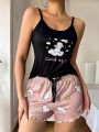 Rabbit Print Camisole Top And Shorts Pajama Set