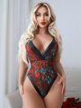 Ladies' Floral Print One Piece Lingerie With Straps, Sexy