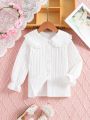 SHEIN Kids KDOMO Little Girls' White Shirt With Long Sleeves For Spring, Summer And Autumn, Stylish And Casual