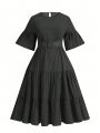 Plus Size Women's Ruffle Hem Round Neck Dress