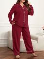 Plus Letter Embroidery Contrast Piping PJ Set