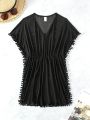 Women's V-Neck Patchwork Ball Gown Blouse Dress