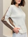 Anewsta Asymmetric Contrast Side Cut-Out Loose Knit Jumper