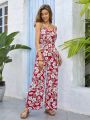 SHEIN VCAY Vacation Floral Print Suspender Jumpsuit For Women