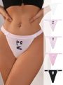 SHEIN 5pcs Bow Decorated Cartoon Print Thong