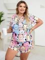 Plus Size Cartoon Print Homewear Set