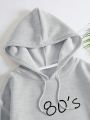 Car And Letter Graphic Drawstring Thermal Lined Hoodie