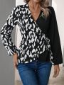 Women's Leopard Print Wrap Front Tie Hem Shirt