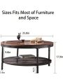 2-Tier Single Panel Round Coffee Table for Living Room and Bedroom, with 3D Texture Metal Frame and Mesh, Rustic Brown