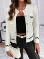 Contrast Trim Flap Pocket Button Front Cardigan