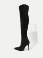 SHEIN Belle Point Toe Women's Over The Knee Boots