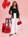 SHEIN Clasi Valentine's Day Women Heart Print Patchwork Shawl Collar Blazer