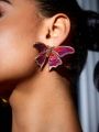 SHEIN SXY 1pair Fashionable Sequin Butterfly Stud Earrings