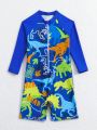 Infant Boys' Long Sleeve One-Piece Swimsuit With Letter And Dinosaur Print