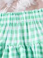 SHEIN Kids KDOMO Tween Girls' Checked Elastic Waist A-Line Skirt