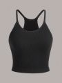 3pcs Solid Color Ribbed Athletic Tank Tops With Striped Details