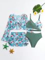 Teen Girls' Plant Print Two-Piece Swimsuit Set