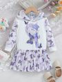 SHEIN Kids Y2Kool Toddler Girls' Hooded Unicorn & Butterfly Printed Dress