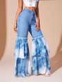 SHEIN BAE Tie-Dye Patchwork Flared Jeans