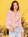 Daniela Ricciardelli Camicia Romantica Stampa Fiori Rosa Incrociata Con Fiore 3D