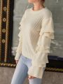 SHEIN Privé Solid Ruffle Trim Flounce Sleeve Sweater