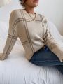 SHEIN Essnce Plaid Pattern Drop Shoulder Sweater