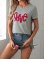 Casual Short Sleeve T-shirt With Printed Text