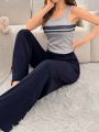 Women'S Stripe Tank Top And Long Pants Lounge Wear Set