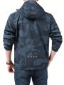 Men Geo Print Zip Up Hooded Jacket