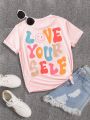 Girls Cartoon & Letter Graphic Tee