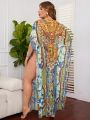 SHEIN Swim Vcay Plus Size Printed Batwing Sleeve Cover Up