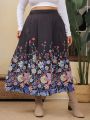 SHEIN VCAY Plus Size Flower Printed Skirt