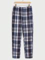 SHEIN Men Slogan Graphic Tee & Plaid Pants PJ Set