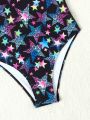 One Piece Teenage Girls' Swimsuit With 3d Artistic Star Print, Perfect For Casual Parties