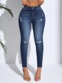 SHEIN SXY Distressed Skinny Jeans With Washed Effect