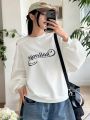 Dazy Star Text Pattern Hollow Out Drop Shoulder Sweatshirt