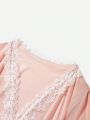 Women's Fashionable Pink Robe With Lace Trim