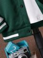 2pcs/Set Teenage Boys' Contrast Color Sports Baseball Jacket And Pants Outfit