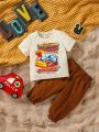 Baby Girl Car & Slogan Graphic Tee & Flap Pocket Pants