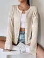 Solid Drop Shoulder Button Front Cardigan