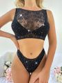 Rhinestone Studded Fishnet Lingerie Set