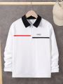 SHEIN Kids Academe Tween Boy Letter Graphic Contrast Collar Quarter Zip Polo Shirt