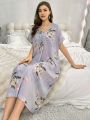 Women's Floral Print V-Neck Nightgown Dress