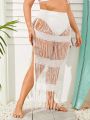 SHEIN Swim BAE Plus Size Women's Tasseled Cardigan And Skirt