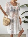 SHEIN Swim Chicsea Women'S Patchwork Embroidered Mesh Cover Up