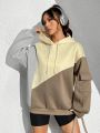 Hooded Sweatshirt With Color-blocking Side Panels, Flap Pocket And Drawstring