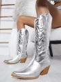 Embroidery Chunky High Heel Western Boots